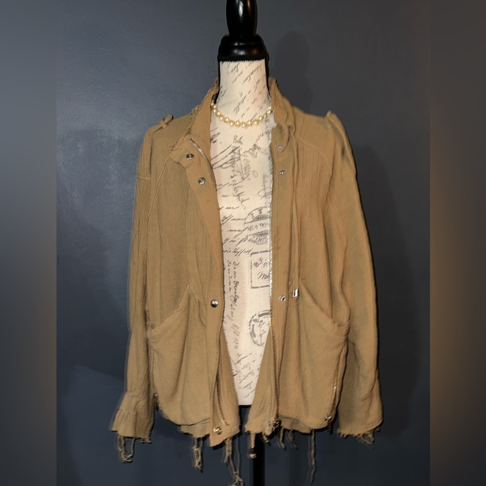 BlankNYC Cotton Voile Gauze Bomber Jacket - Tan - Large - Picture 2 of 4